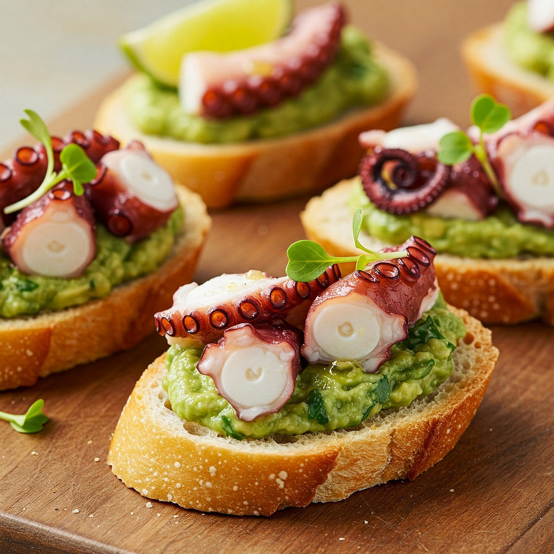 Los Peperetes Octopus & Avocado with Green Herb Crostini