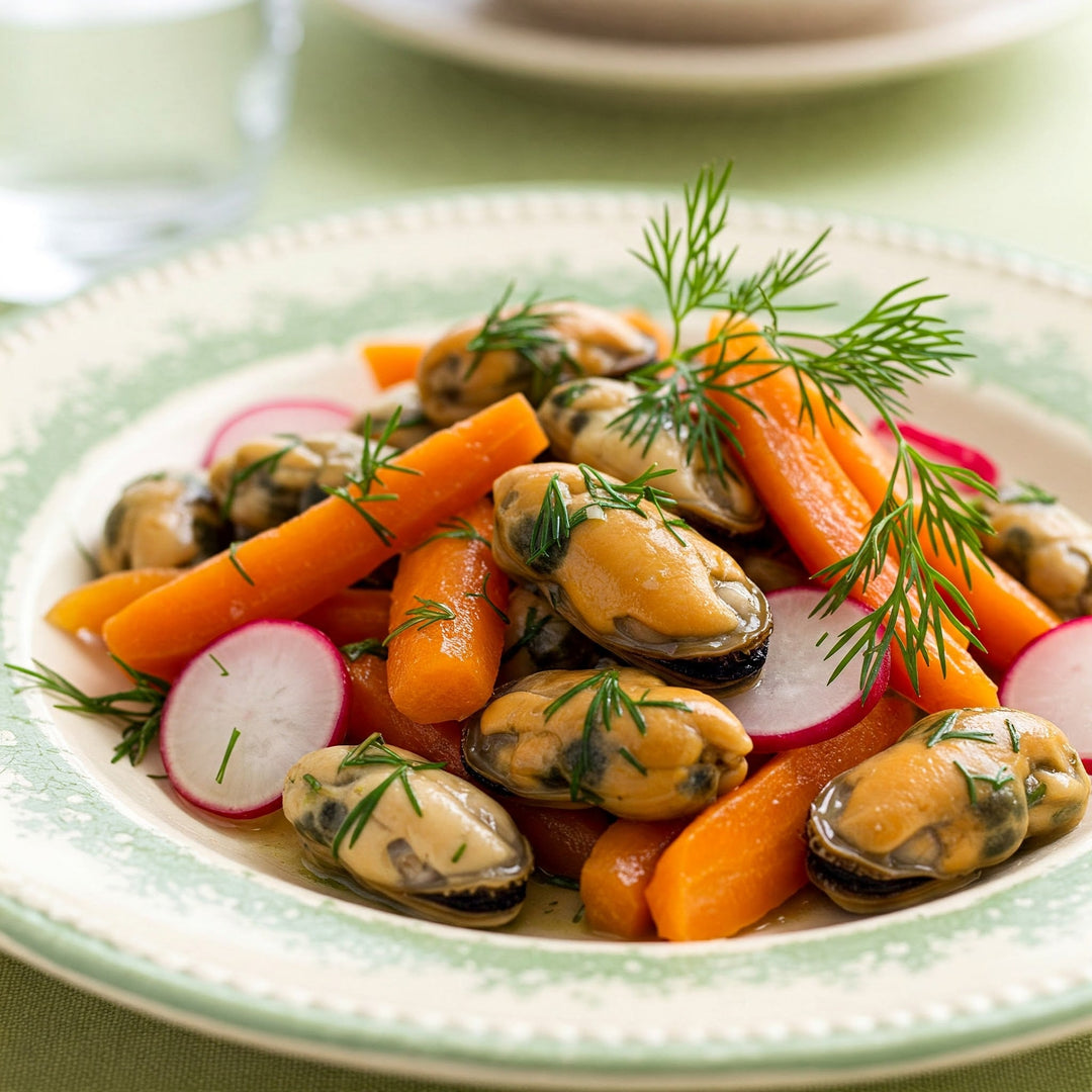 Salad of marinated FANGST Blue Mussels and carrots