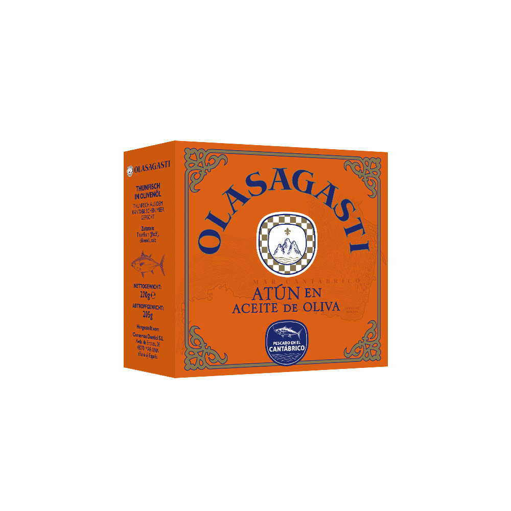 Packaging of Cantabrian Tuna - Steak in Olive Oil, from Olasagasti.