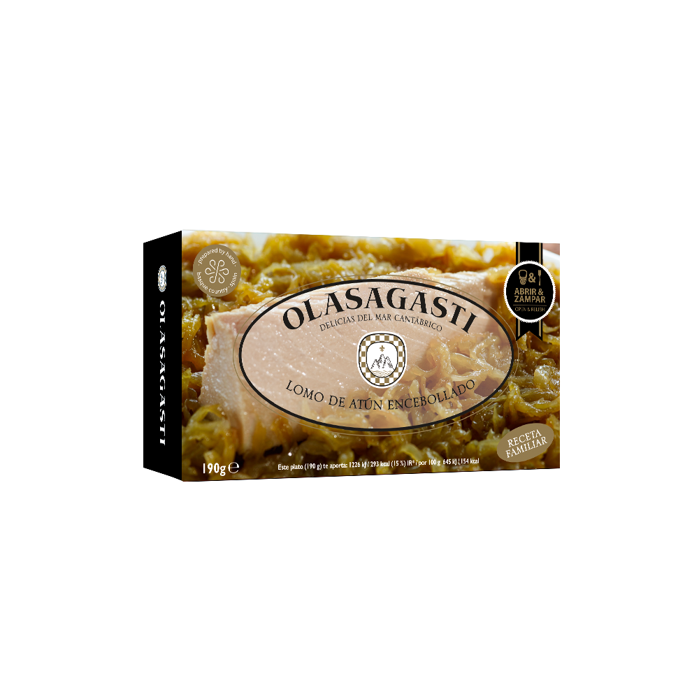 Packaging of Tuna Fillets with Sauteed Onion, from the brand Olasagasti