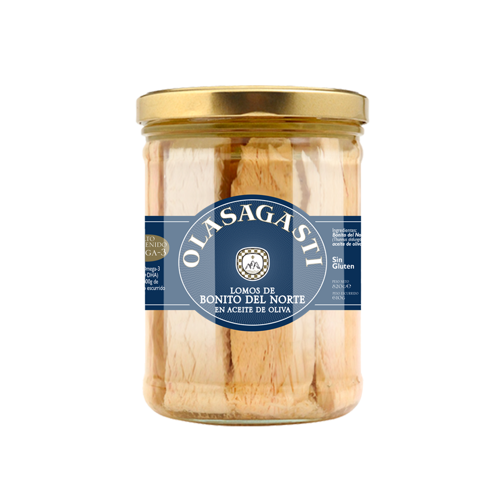 Bonito del Norte glass packaging - Fillets in Olive Oil, by Olasagasti.