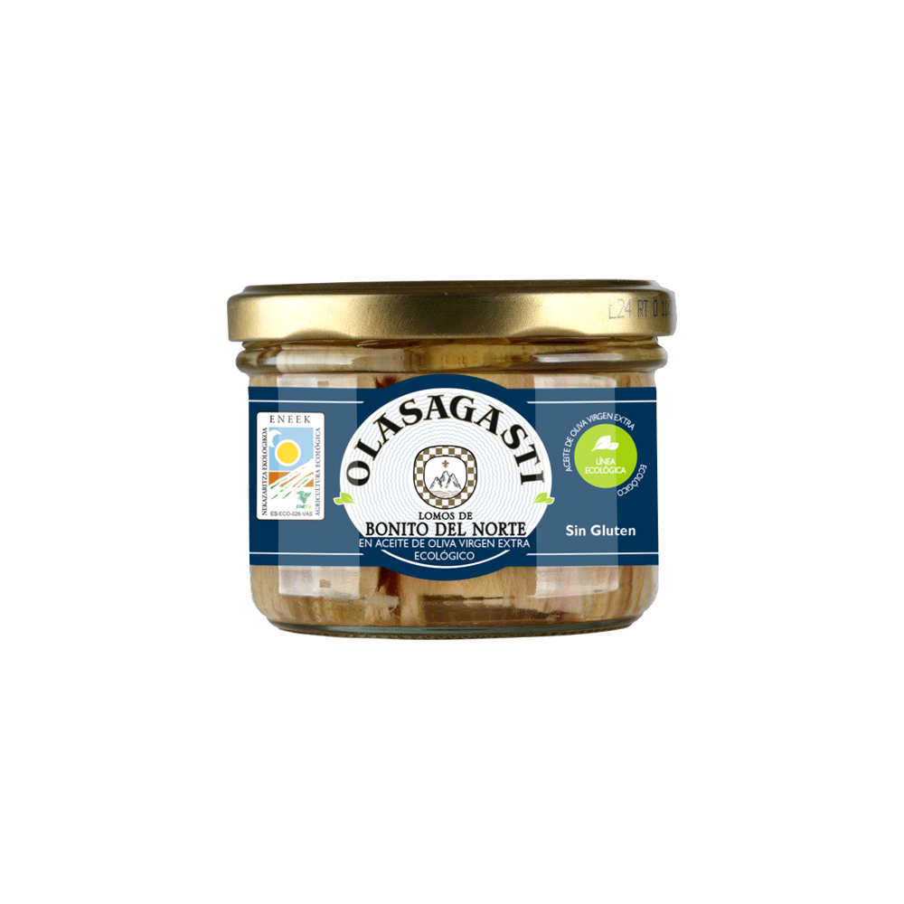 Embalagem de Bonito del Norte - Fillets in Organic Olive Oil, da Olasagasti.